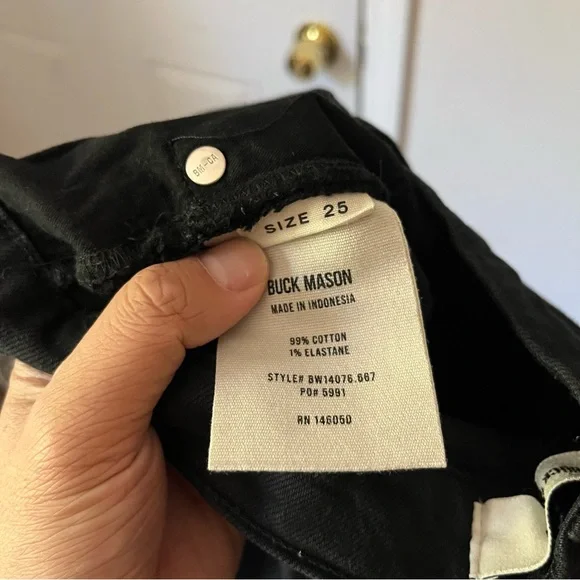 BUCK MASON black cotton denim high rise slim straight leg cropped jeans - Picture 5 of 5